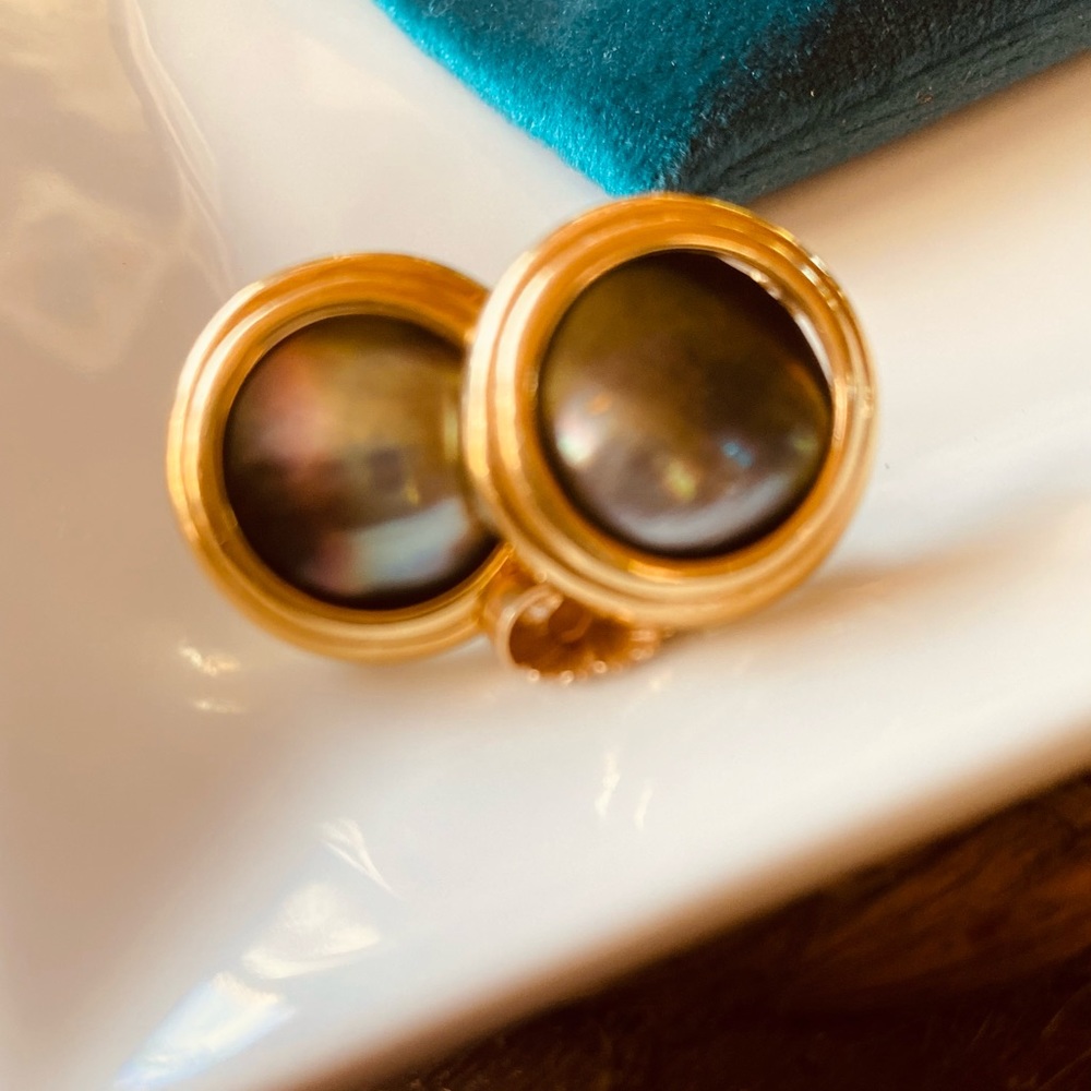 Tahitian Mabe Earrings, 14K full gold Designer